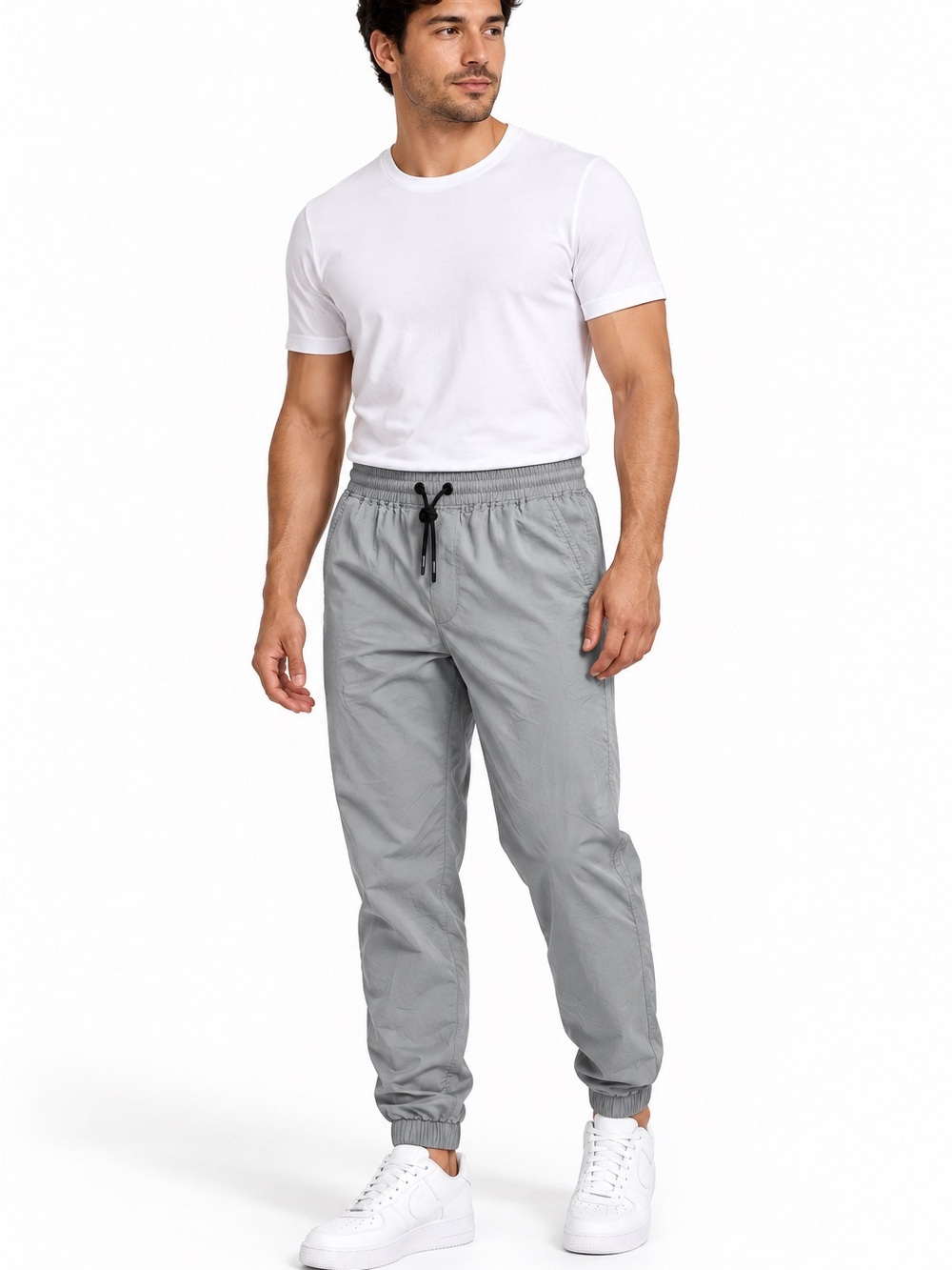 Men's Light Gray Elastic-Waist Joggers